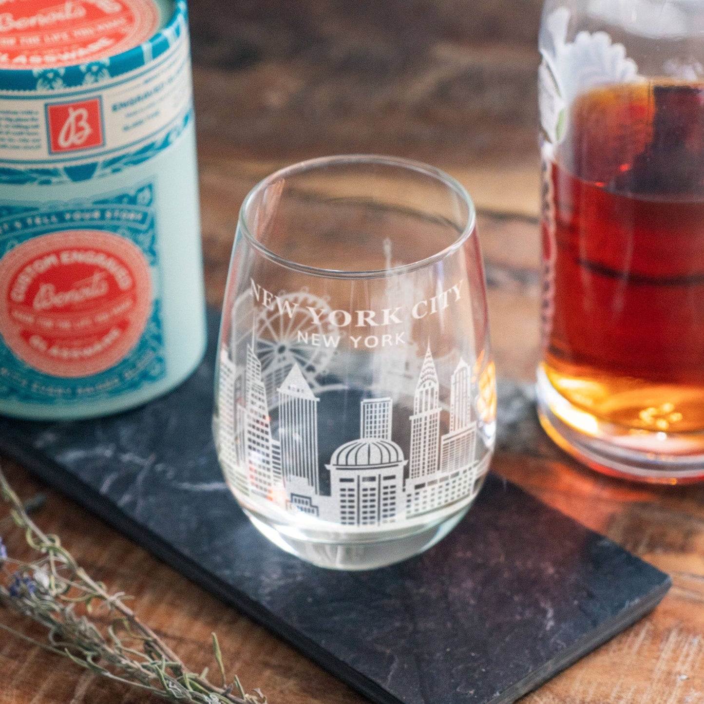 New York, New York City Skyline Engraved Glasses
