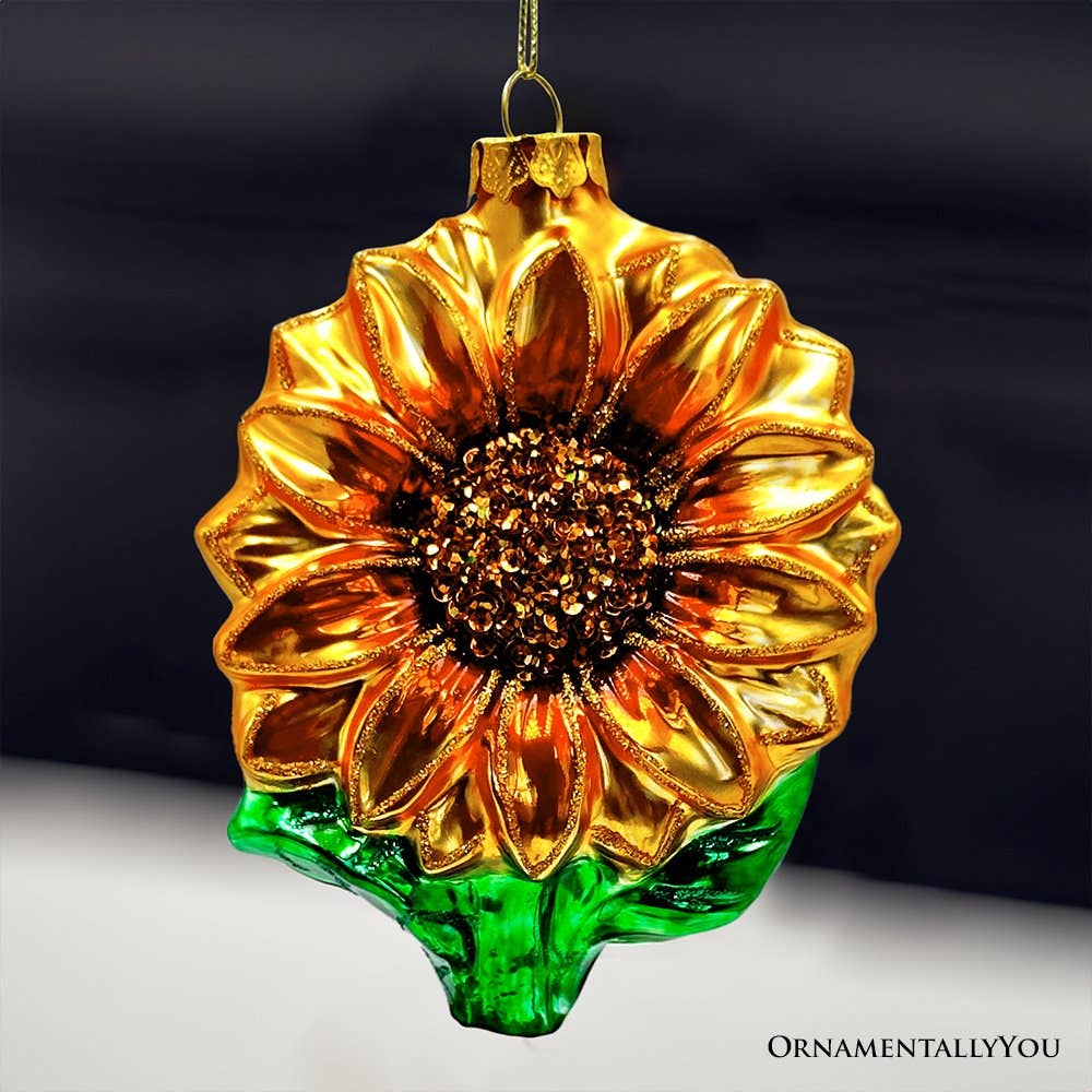 Glossy Charming Sunflower Glass Christmas Ornament