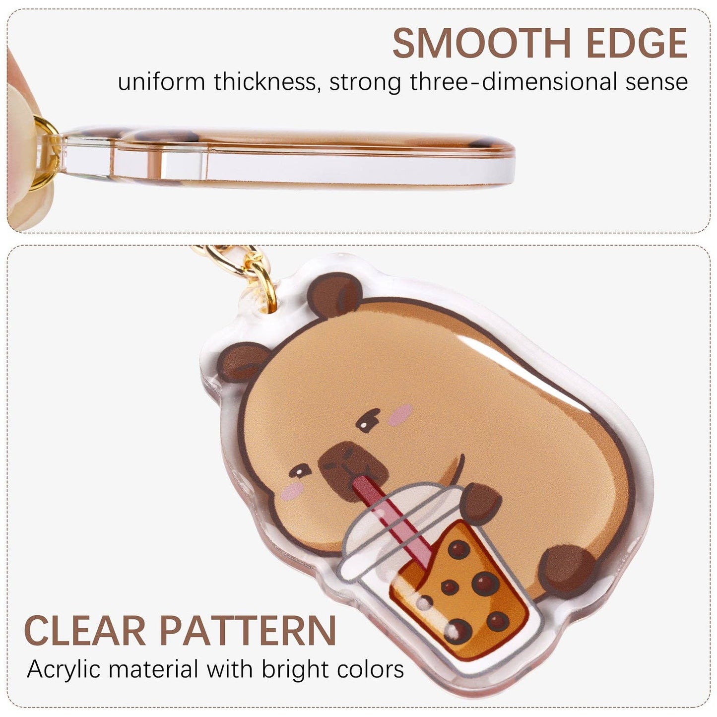 CapyFun - Capybara Acrylic Keychain Cute Kawaii Dumpling Boba Tea Coffee Ice Cream Reading Orange Ramen Foodie Hot Pot Holiday Gift For Her