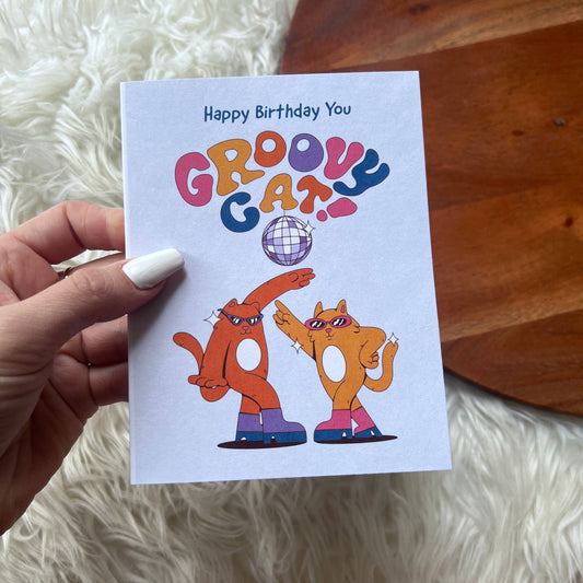 Big Moods - "Happy birthday you groovy cat" birthday card