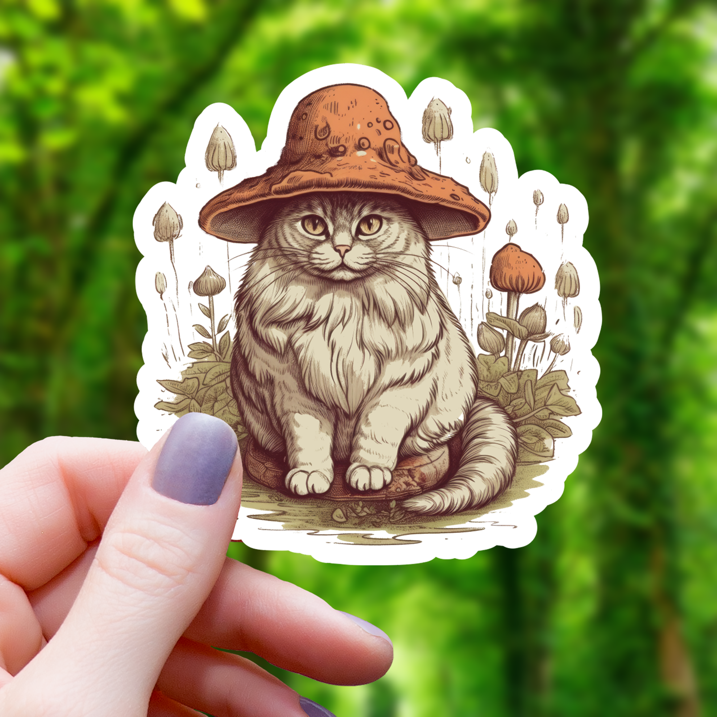 Mushroom Hat Cat Sticker - 3"
