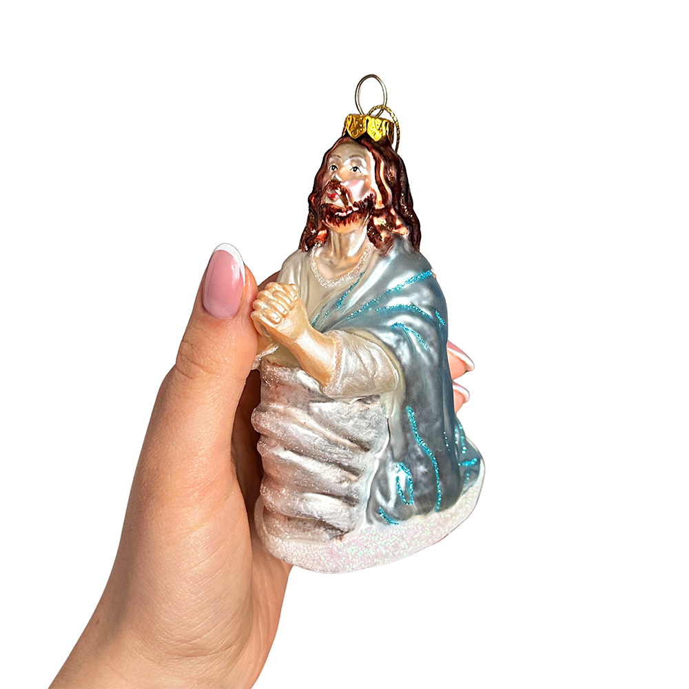 Praying Jesus Handcrafted Glass Christmas Ornament, Religious Christian Tree Decoration