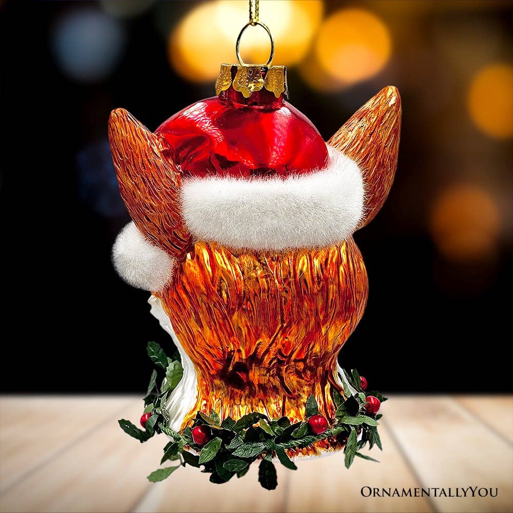 Fox with Santa Hat Glass Christmas Ornament, Woodland Animal