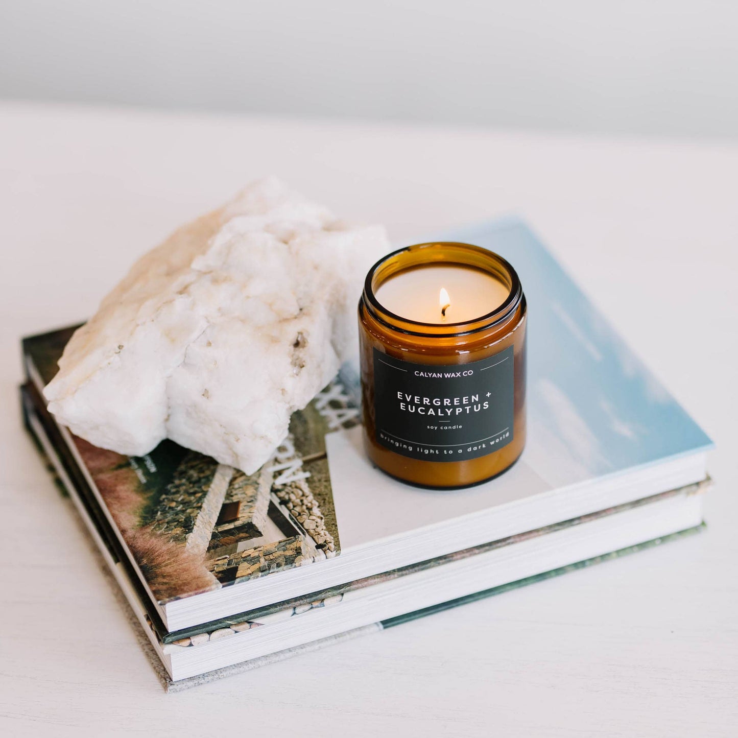 Evergreen + Eucalyptus - Amber Jar Soy Candle
