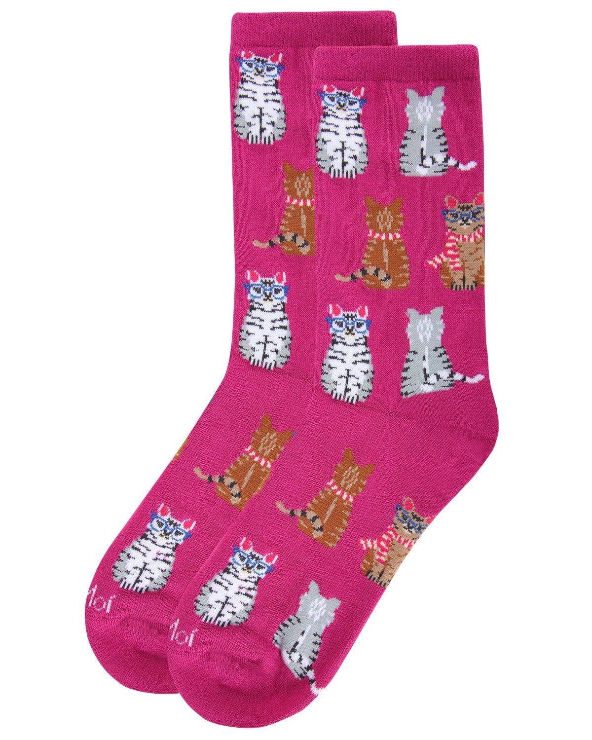 MeMoi Studious Cats Bamboo Blend Crew Socks