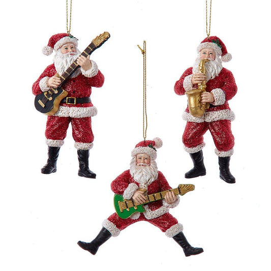 Santa W/ Guitars & Saxophone Ornament, 3 Asstd