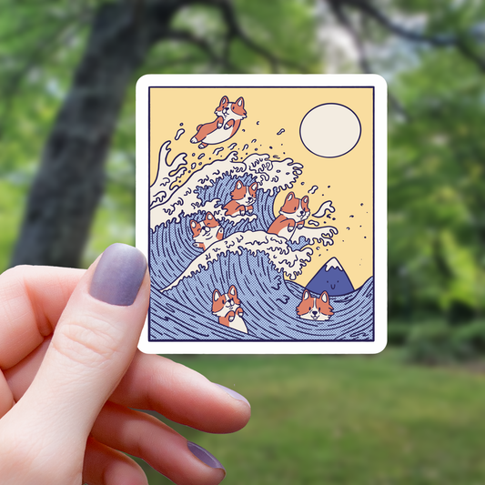 Mimic Gaming Co - Corgi Japanese Big Wave Art Inspired Sticker - 3"