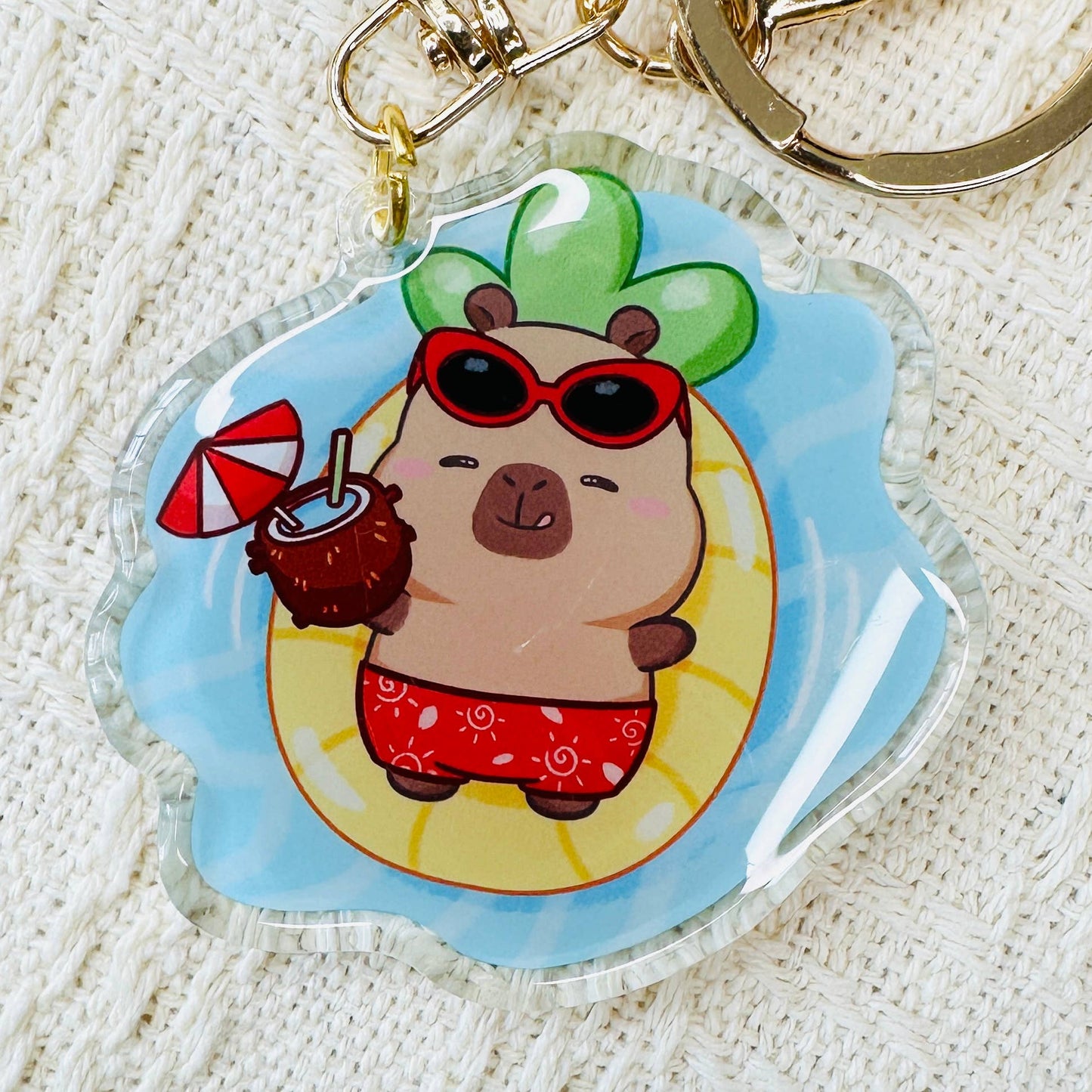 CapyFun - Capybara Acrylic Keychain Cute Kawaii Dumpling Boba Tea Coffee Ice Cream Reading Orange Ramen Foodie Hot Pot Holiday Gift For Her