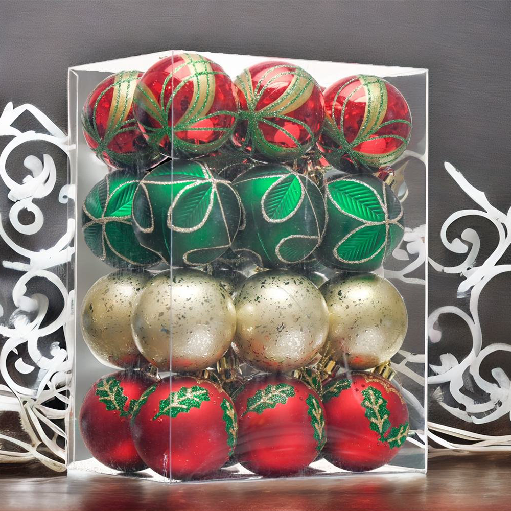 Refined Ornament Bauble Set, 24 Piece Red, Gold, and Green