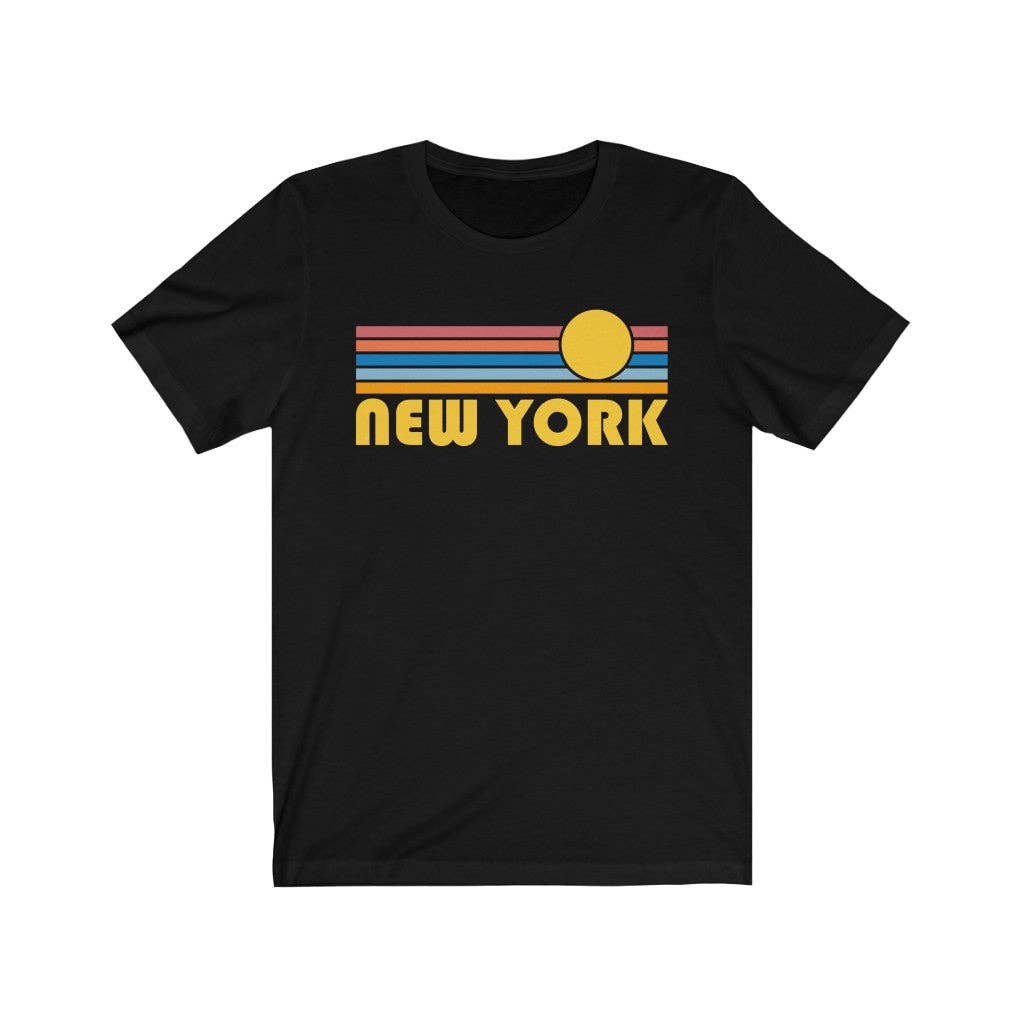 Hey Mountains - New York, New York T-Shirt - Retro Sunrise Adult Unisex New York T Shirt
