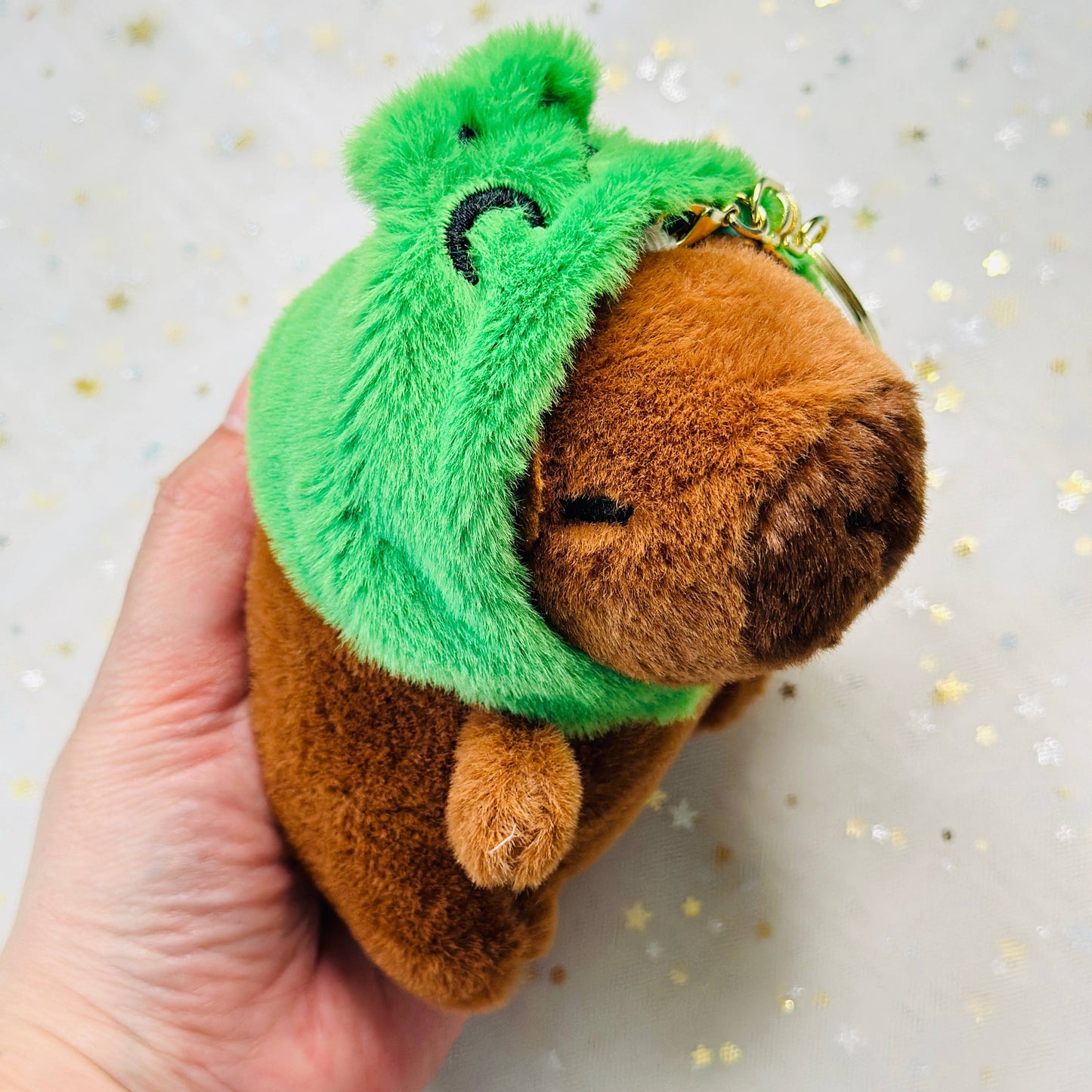 Capybara Frog Hat Plush Keychain