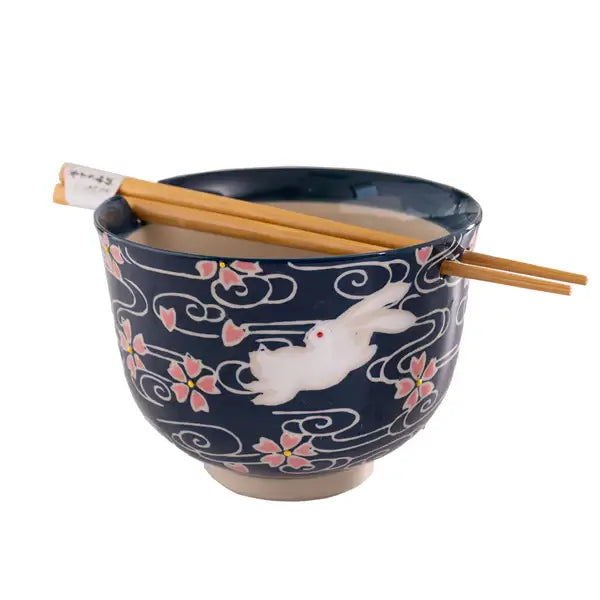 Urban Tokyo - Cherry Blossom Design 18oz 5.25"D Bowl With Chopsticks Set