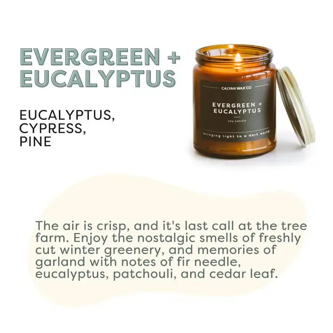 Evergreen + Eucalyptus - Amber Jar Soy Candle