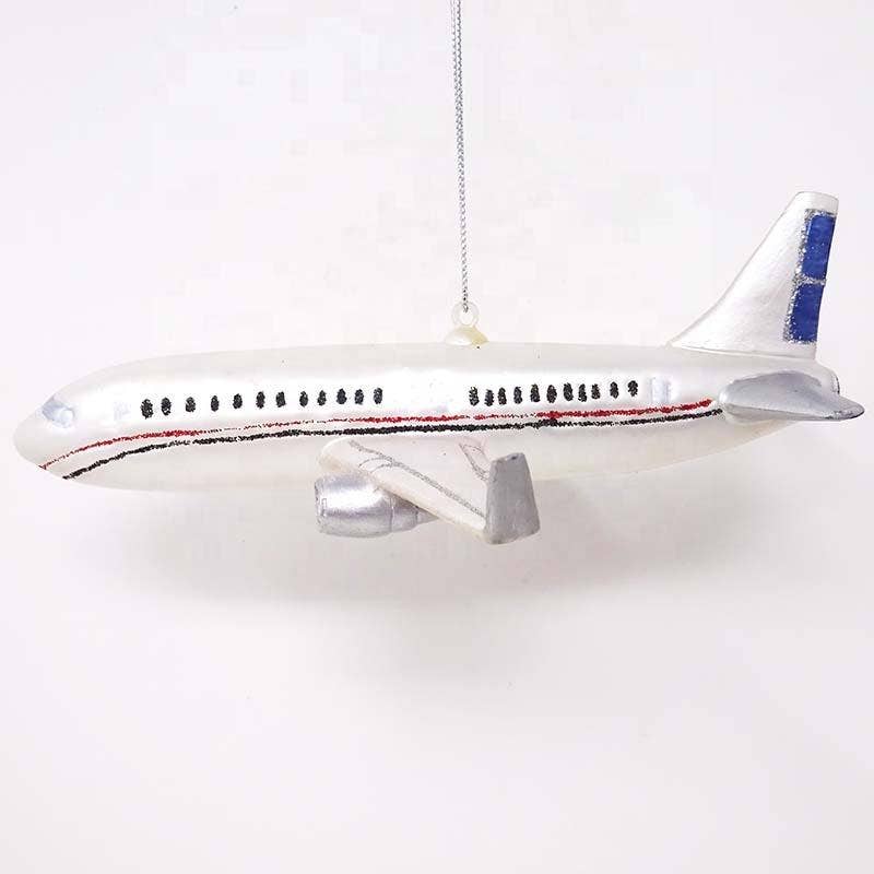 Airplane Glass Christmas Ornament