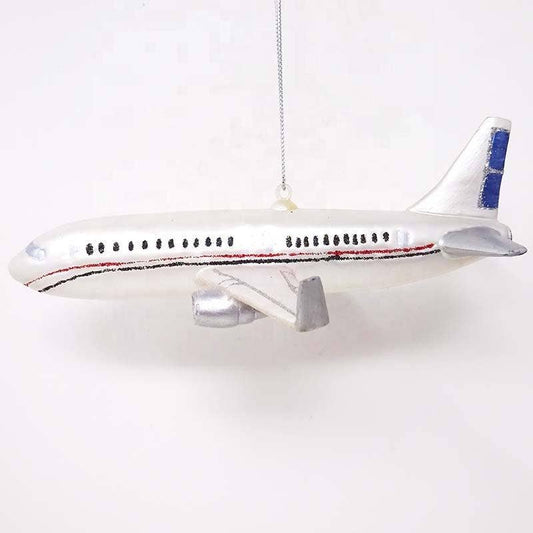Airplane Glass Christmas Ornament