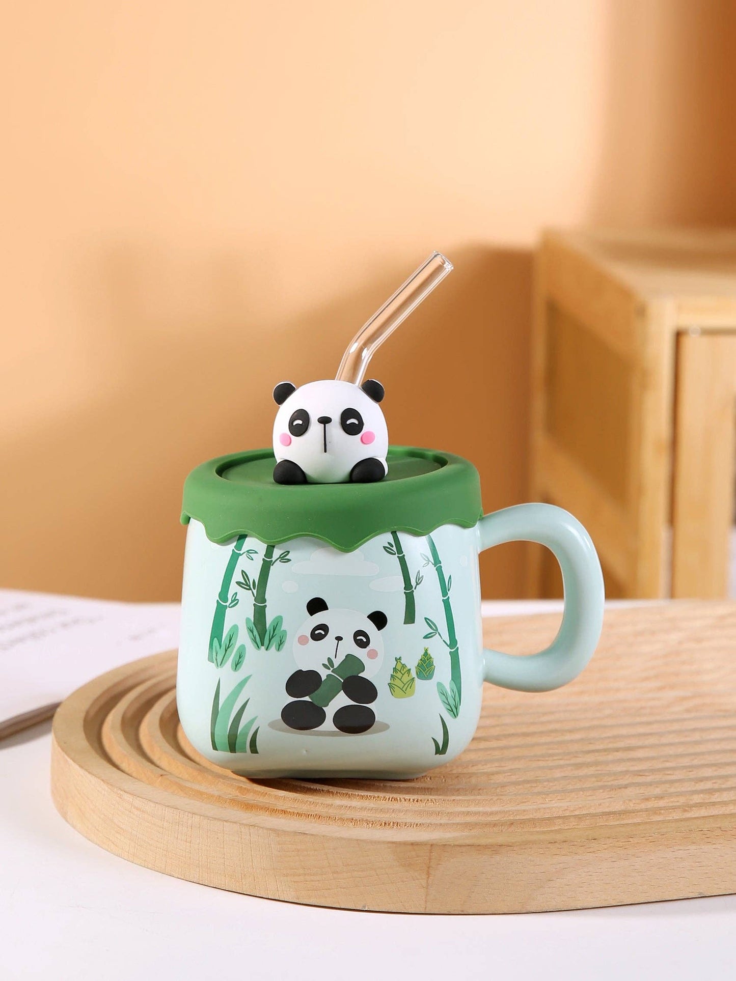 Bamboo Panda 13oz Mug With Lid and Straw