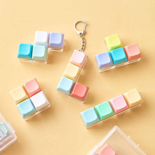 Pastel Tetris LED Clicker Keychain with light