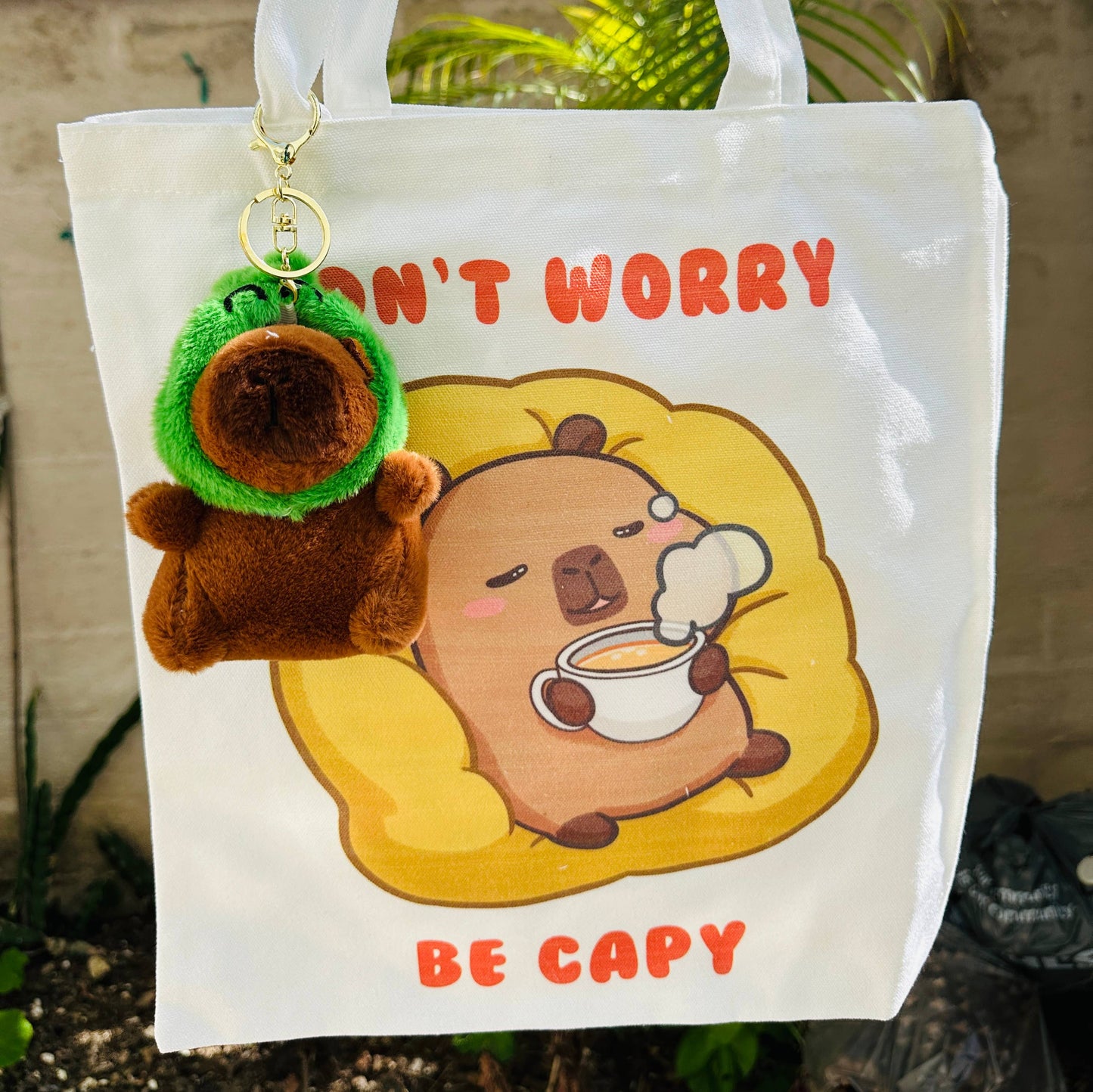 Capybara Frog Hat Plush Keychain