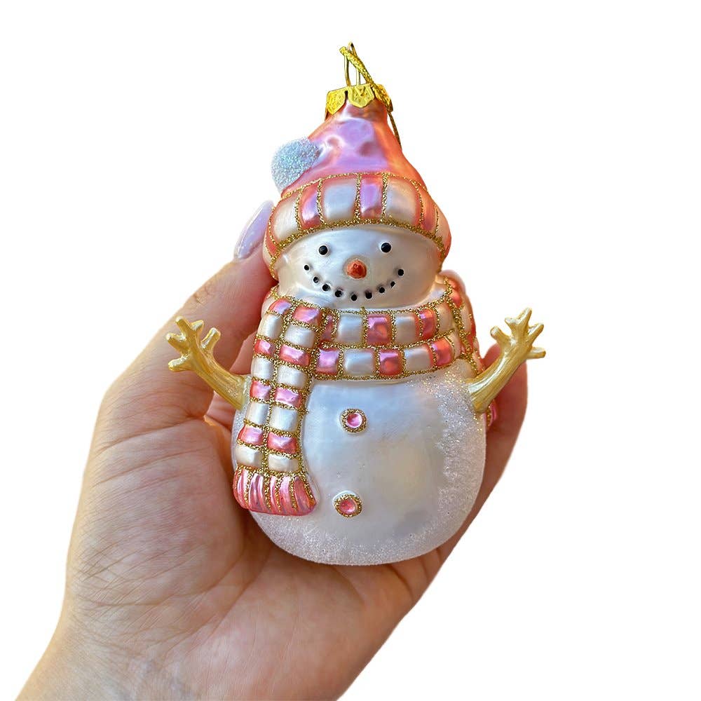Pink Snowman Glass Ornament, Eclectic Christmas Tree Décor