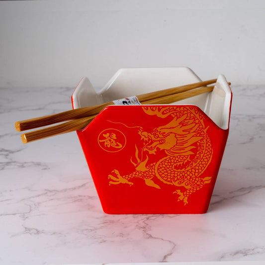 16oz 5"W x 4"H Takeout Box Serving Bowl With Chopsticks Dragon (1/24)