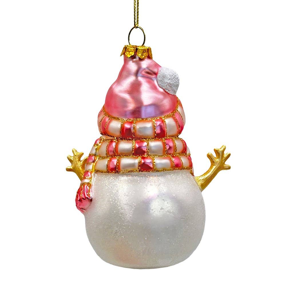 Pink Snowman Glass Ornament, Eclectic Christmas Tree Décor