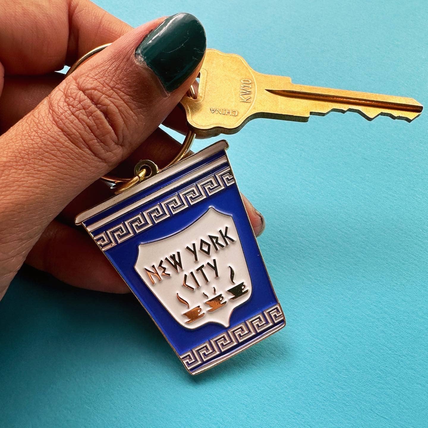 New York City Greek Coffee Cup Enamel Keychain NY Souvenir
