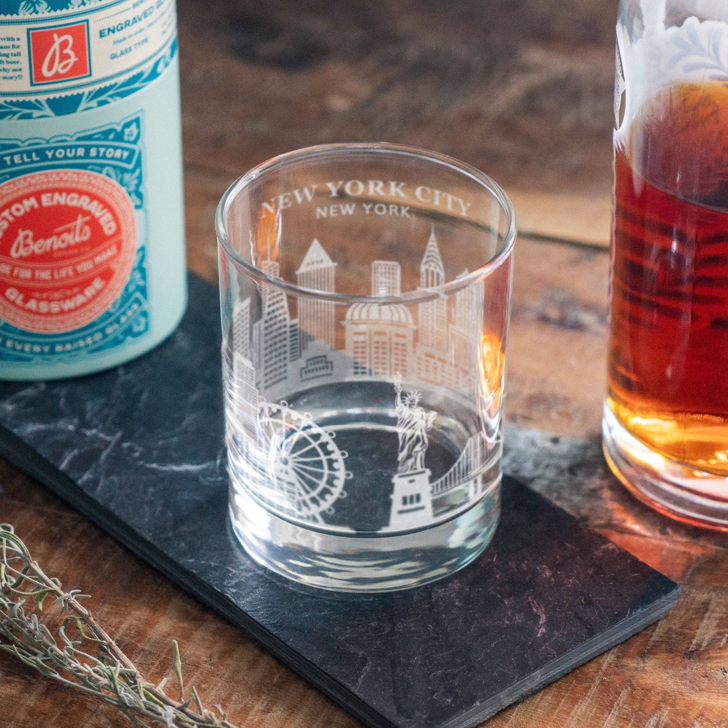 New York, New York City Skyline Engraved Glasses