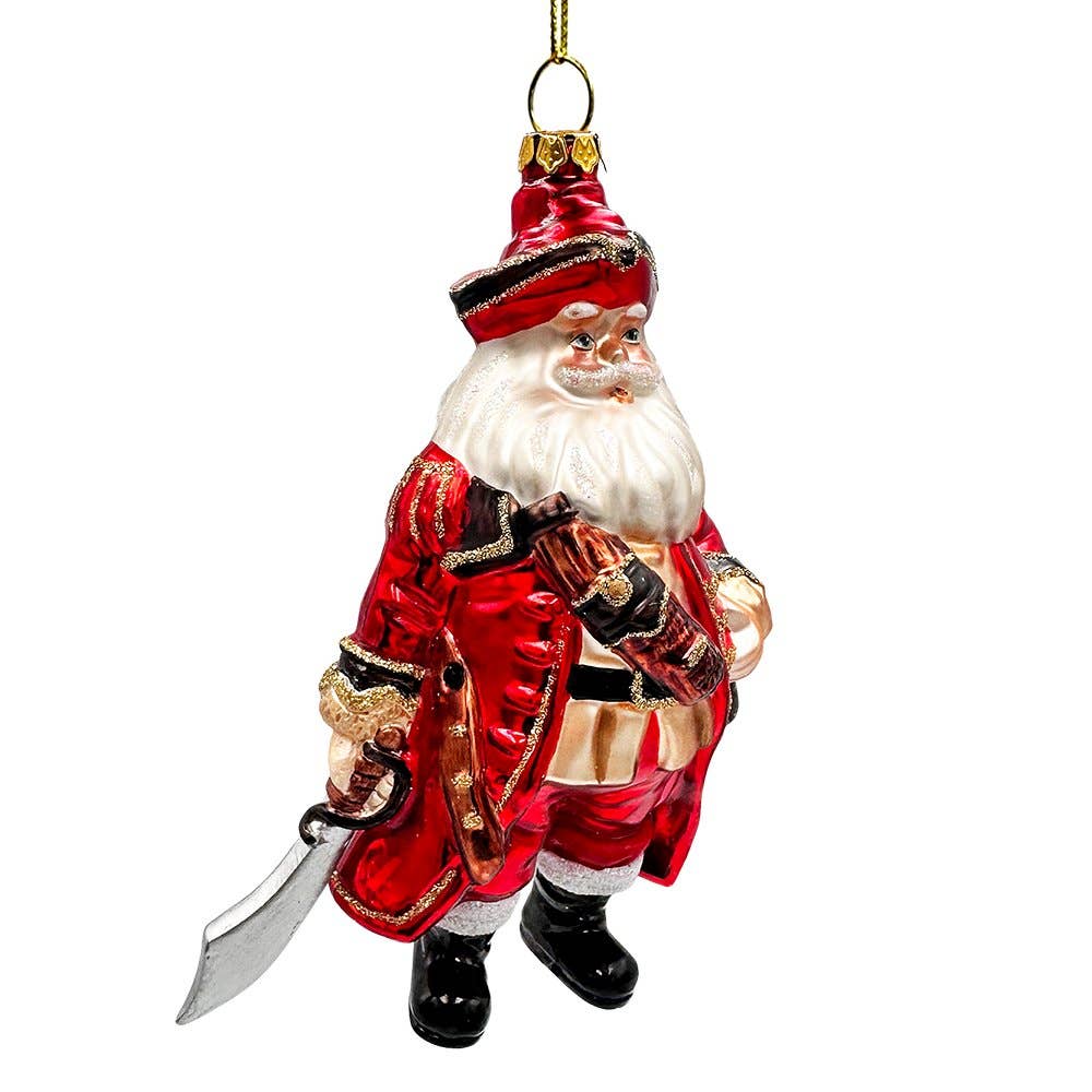 Santa Pirate Glass Christmas Ornament, Sea Sailor Bandit
