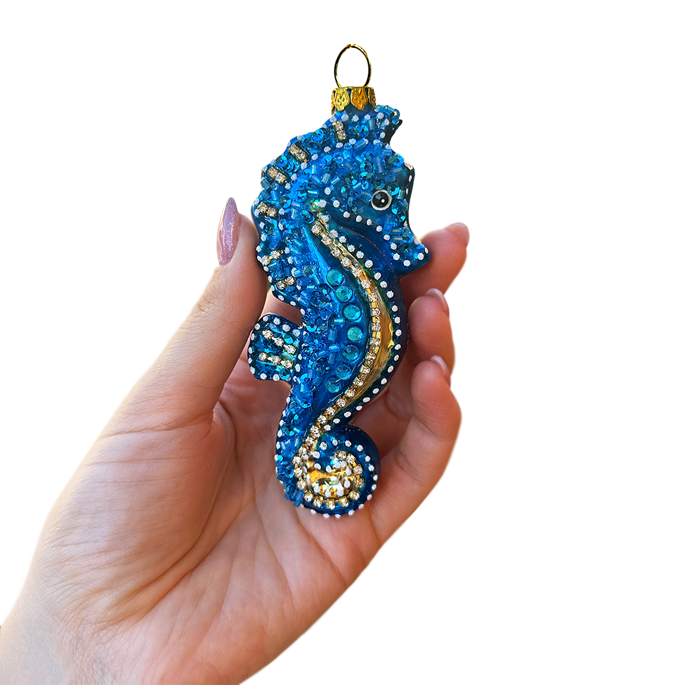 Exotic Seahorse Glass Christmas Ornament, Aquatic Beach