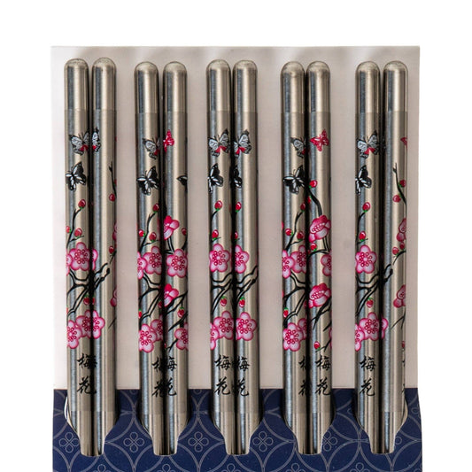 Urban Tokyo - 5 Piece Cherry Blossoms Chopsticks Set Stainless Steel (10/200)