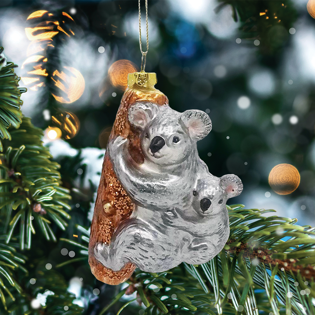 Koala Baby and Parent Glass Christmas Ornament