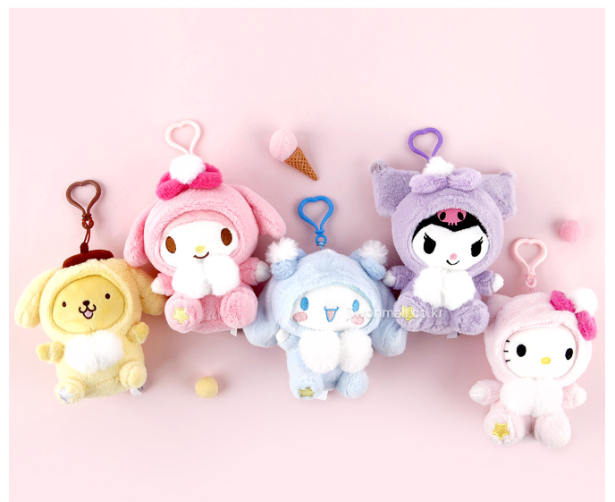 Sanrio Pastel Cozy Fluffy Costume key Ring, Bag Charm