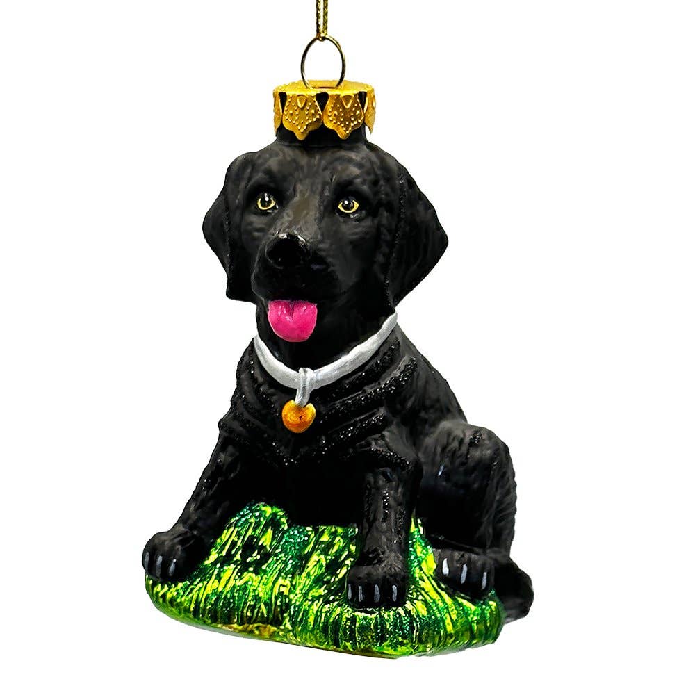 Black Lab Glass Christmas Ornament, Labrador Retriever Dog