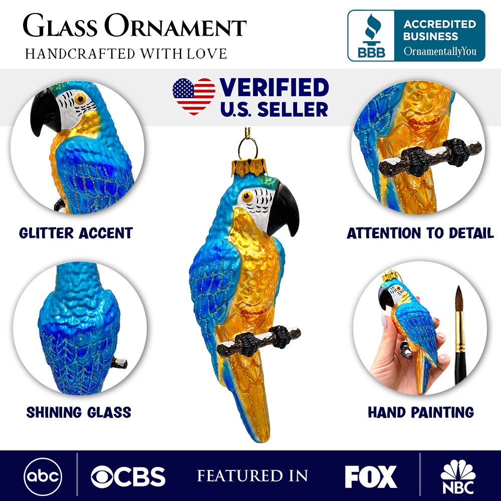 Colorful Parrot Glass Christmas Ornament