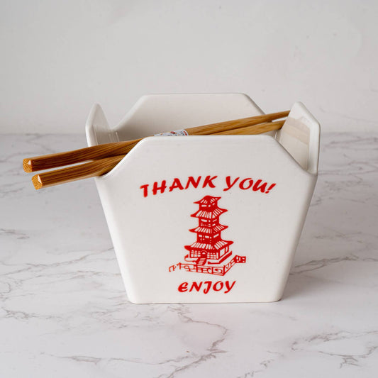 16oz 5"W x 4"H Takeout Box Serving Bowl With Chopsticks Pagoda (1/24)