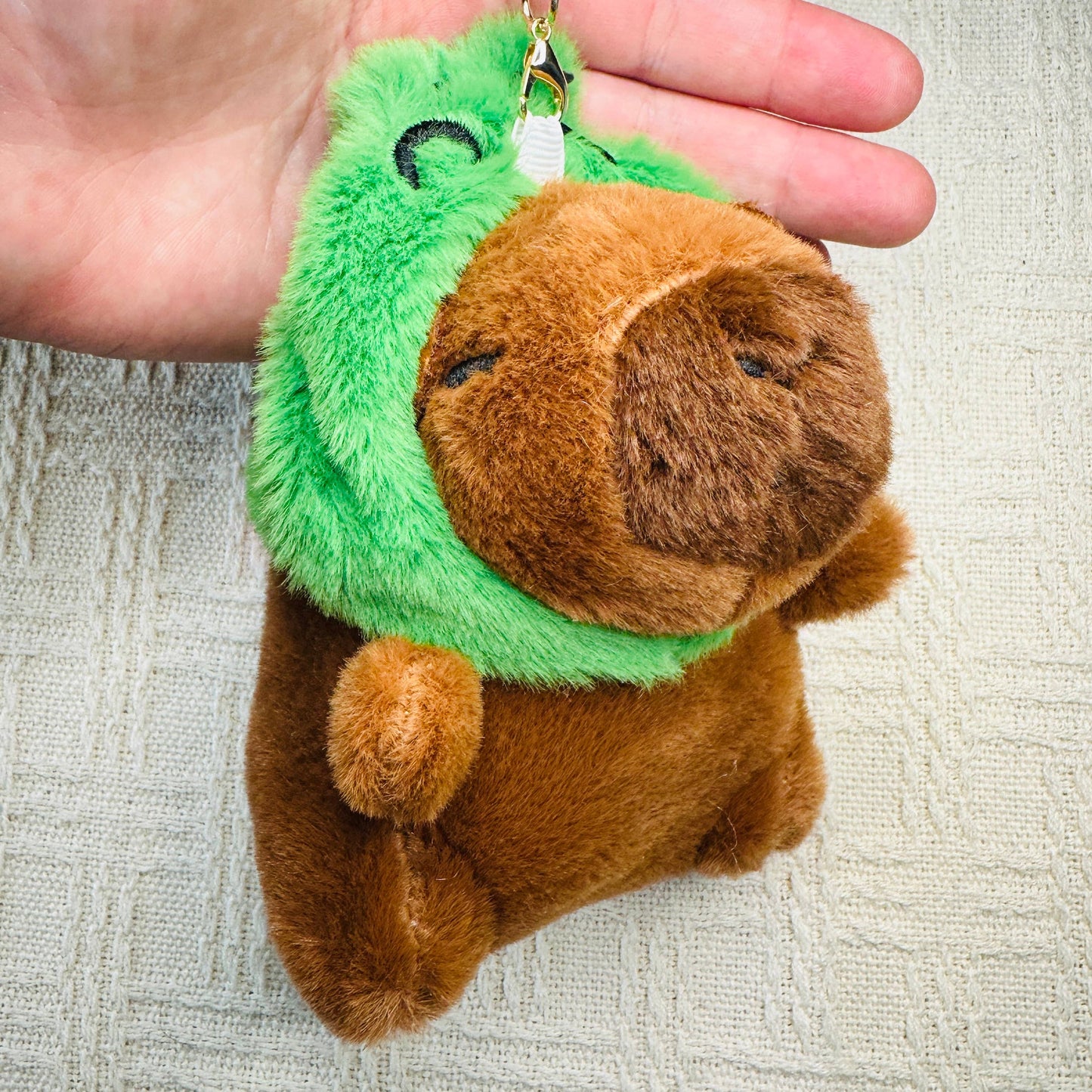 Capybara Frog Hat Plush Keychain