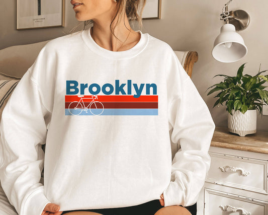 Hey Mountains - Brooklyn, New York Sweatshirt Retro Bike - Unisex Adult Crew