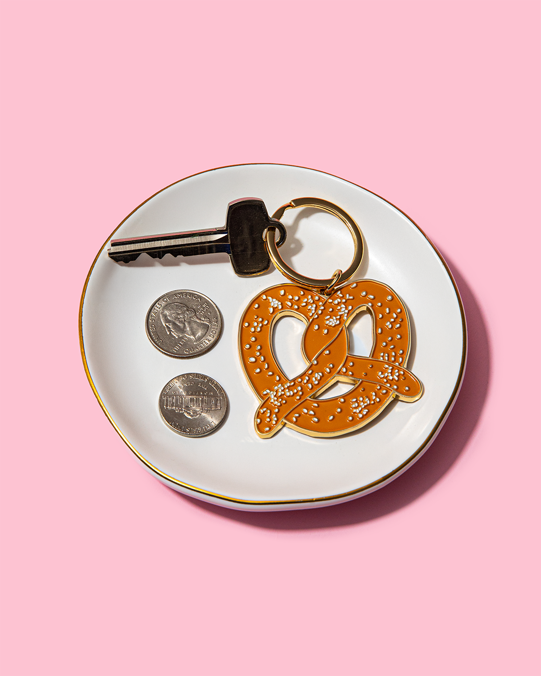 Soft Pretzel Enamel Keychain Bag Charm