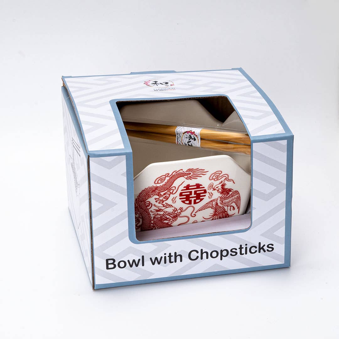 16oz 5"W x 4"H Takeout Box Serving Bowl With Chopsticks Phoenix (1/16)