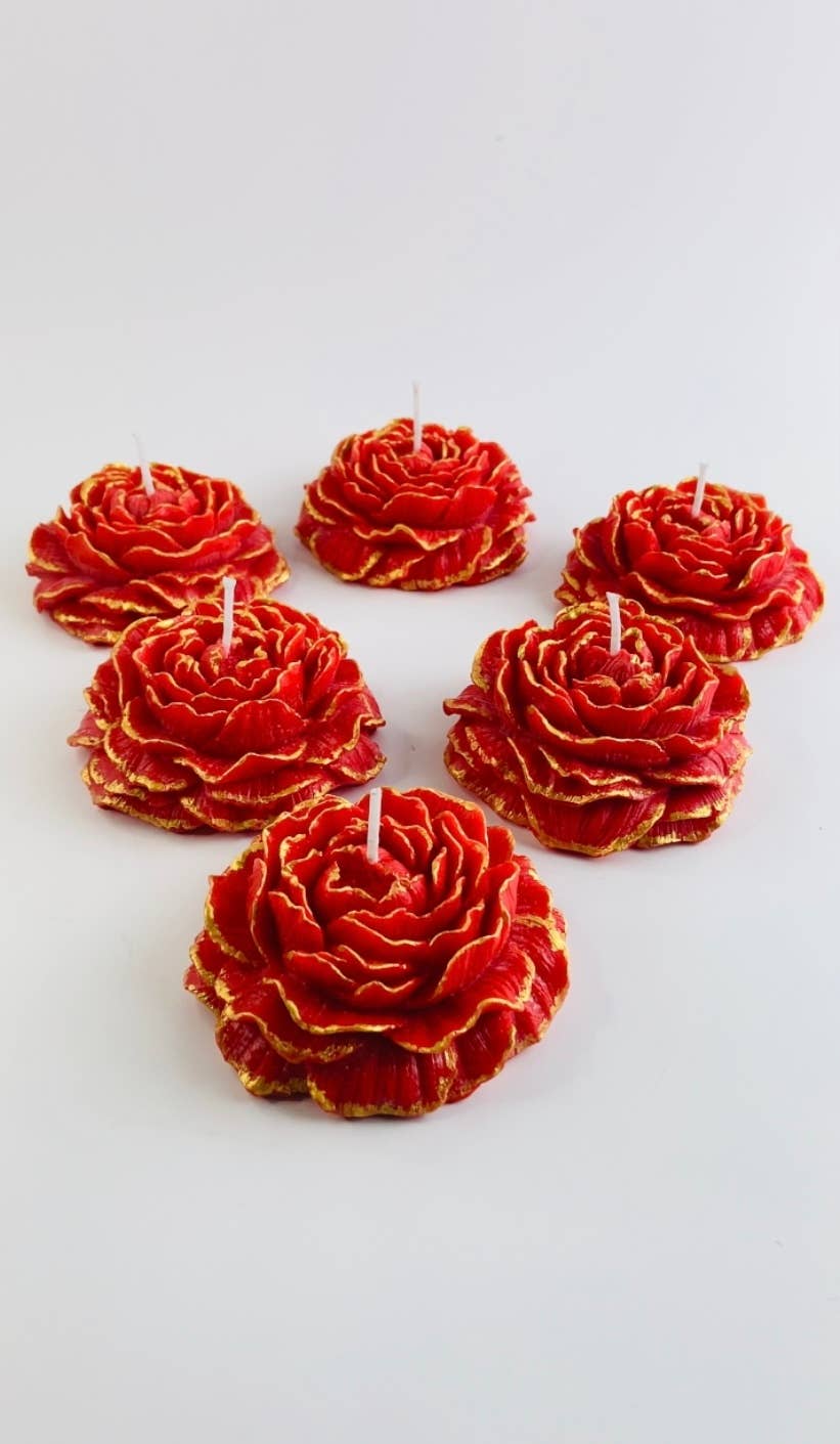 SugarByrd - Floating Peony Candles with Painted Trim - Metallic Trim