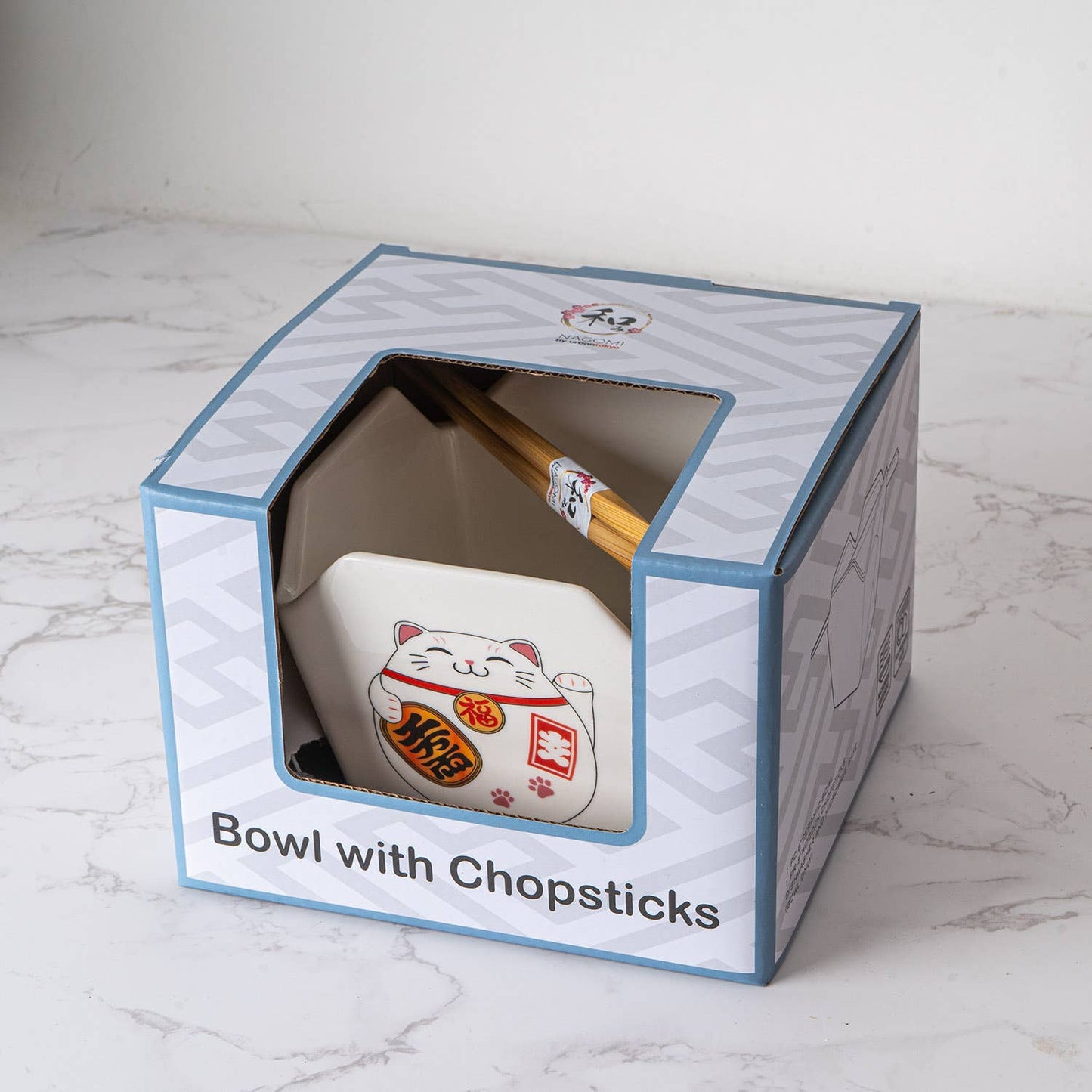 16oz 5"W x 4"H Takeout Box Serving Bowl With Chopsticks Lucky Cat (1/24)