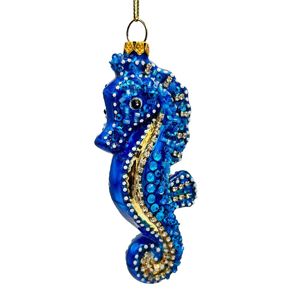 Exotic Seahorse Glass Christmas Ornament, Aquatic Beach