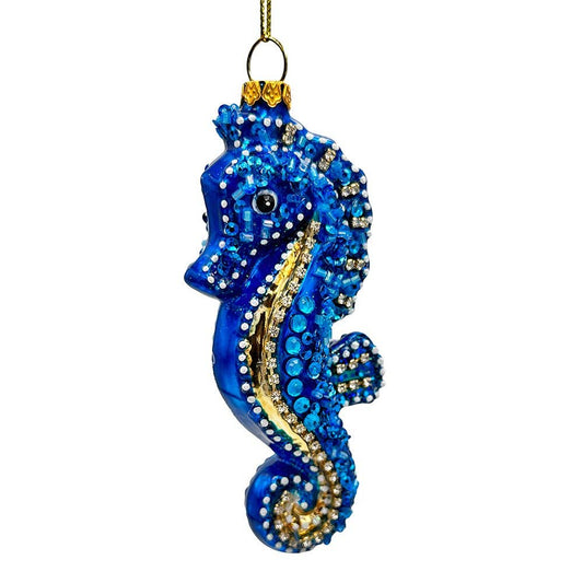 Exotic Seahorse Glass Christmas Ornament, Aquatic Beach