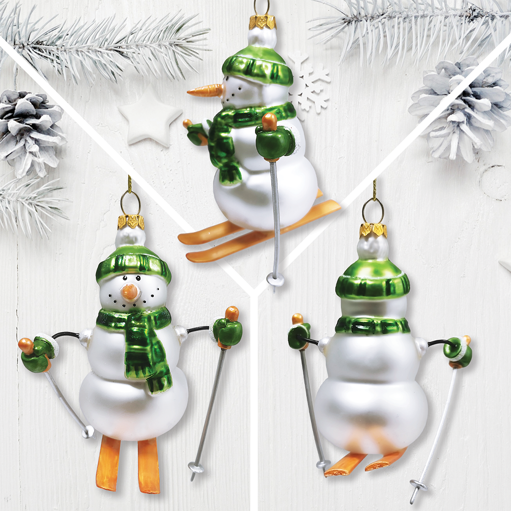 Classic Winter Snowman Set of 4 Glass Christmas Ornaments