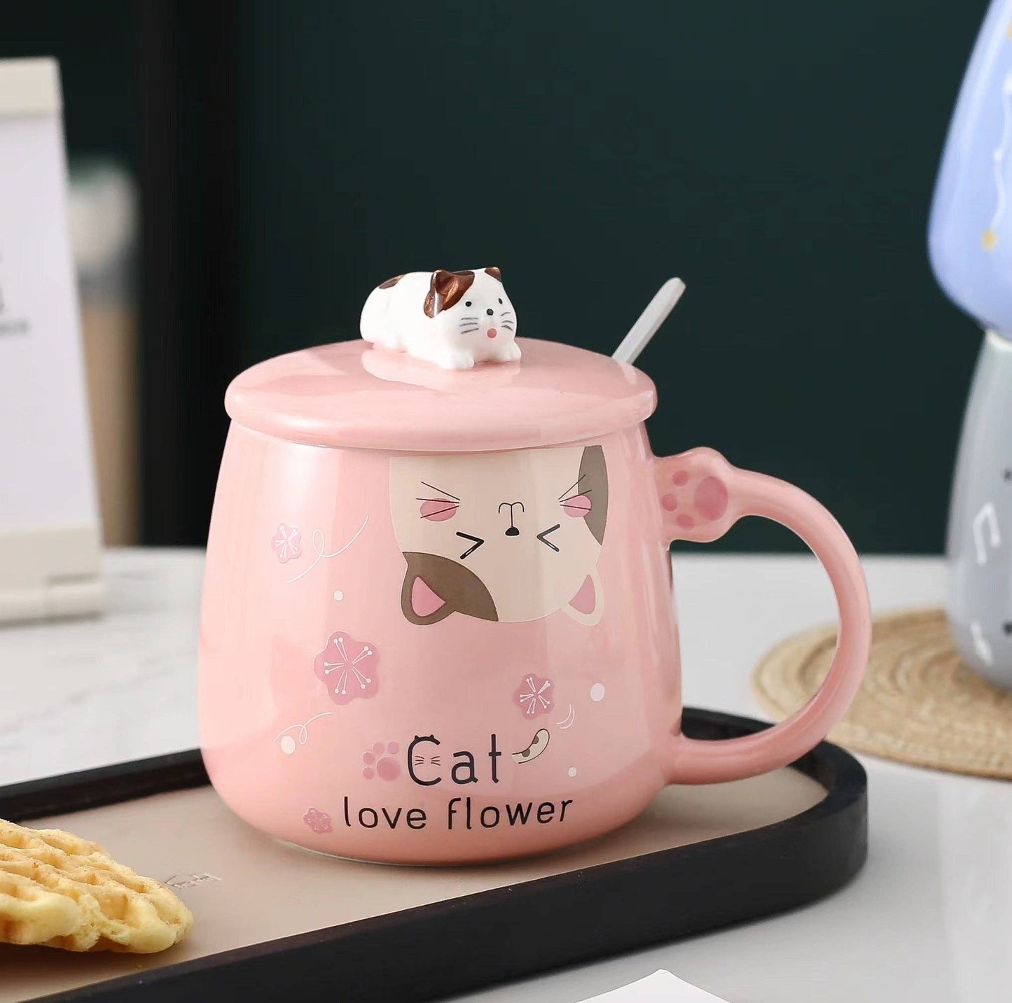 Urban Tokyo - Cat Love Flower 15oz Mug With Lid and Spoon