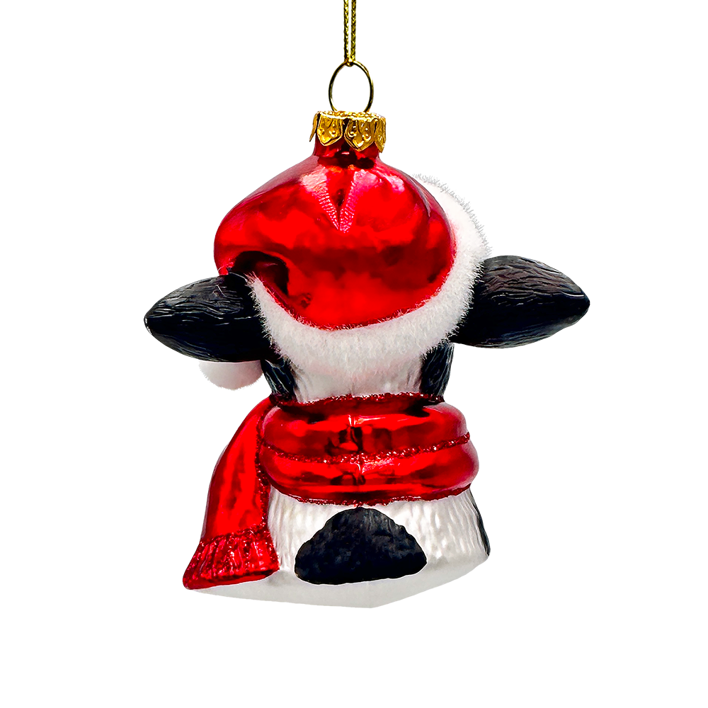 Festive Cow in Wreath Blown Glass Christmas Ornament