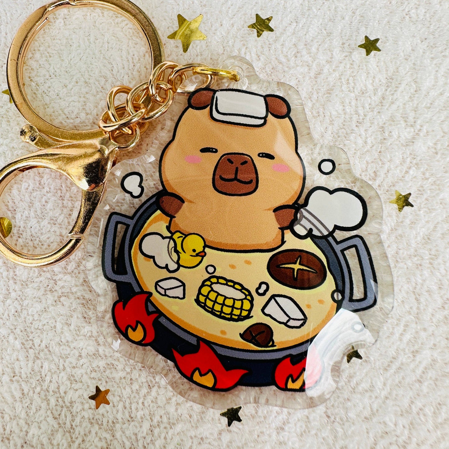 CapyFun - Capybara Acrylic Keychain Cute Kawaii Dumpling Boba Tea Coffee Ice Cream Reading Orange Ramen Foodie Hot Pot Holiday Gift For Her