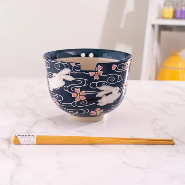 Urban Tokyo - Cherry Blossom Design 18oz 5.25"D Bowl With Chopsticks Set