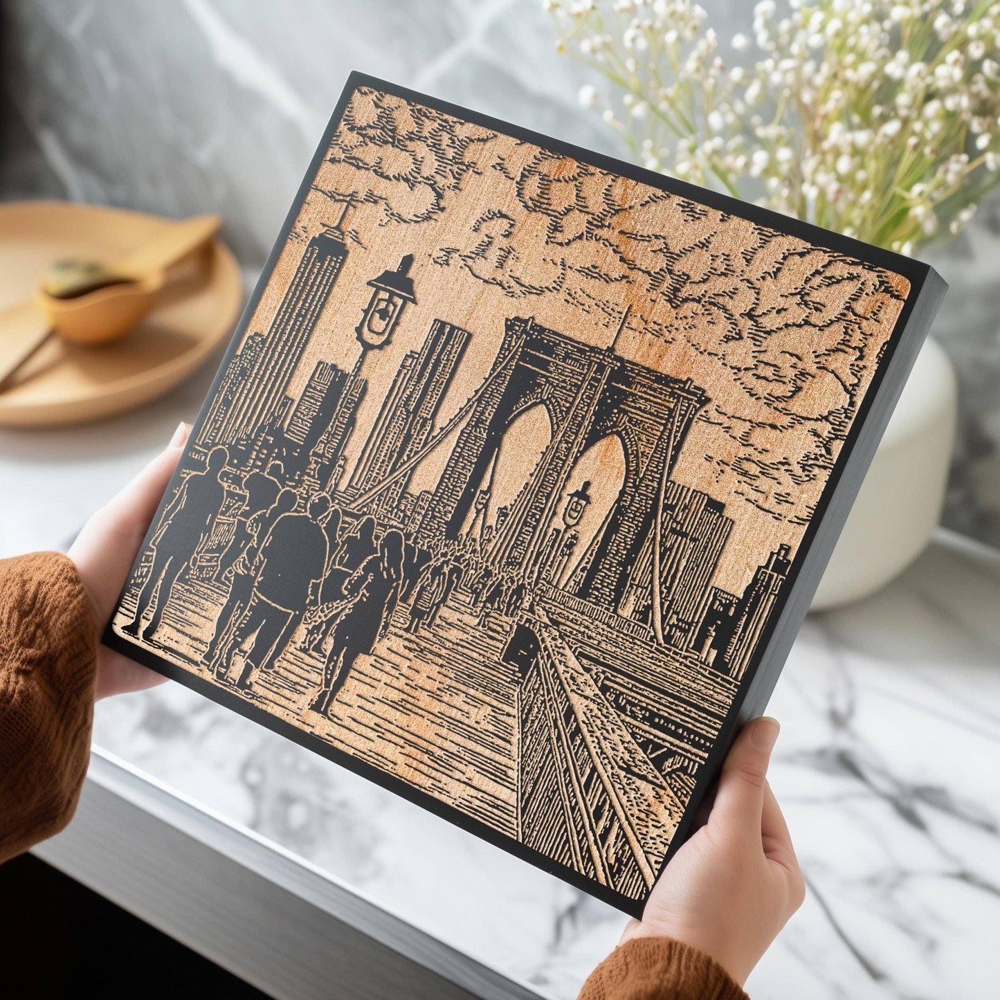 Life on the Brooklyn Bridge Engraved Illustration