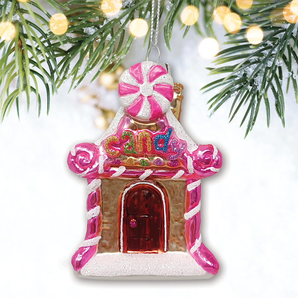 Sweet Treat Cottage Candy Lane House Glass Ornament